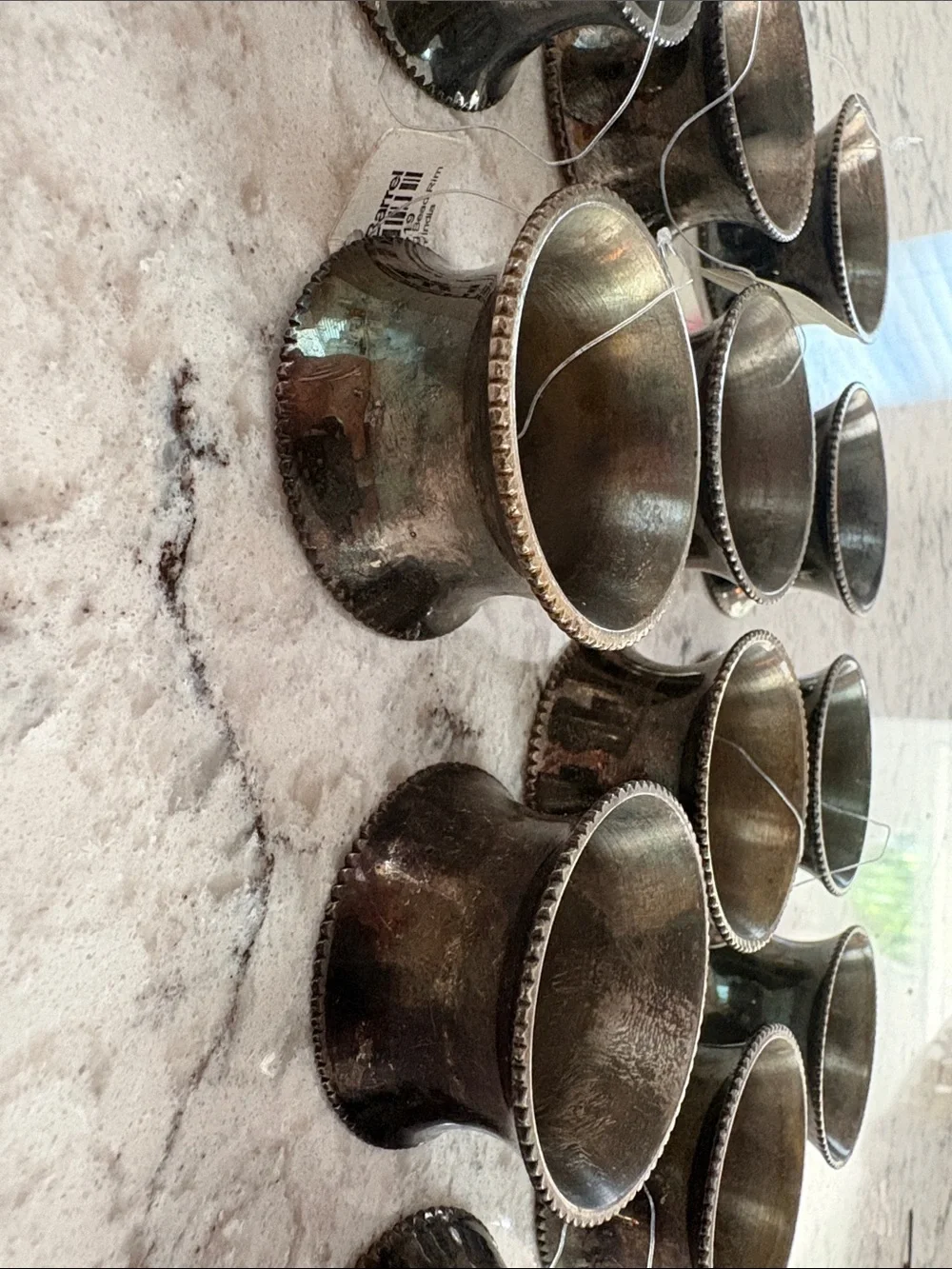 Crate & Barrel Silver Beaded Napkin Ring Set of 12